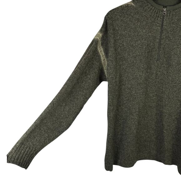 Woolrich Olive Heather Knit 100% Wool 1/4 Zip Pullover Layering Sweater - Picture 5 of 8